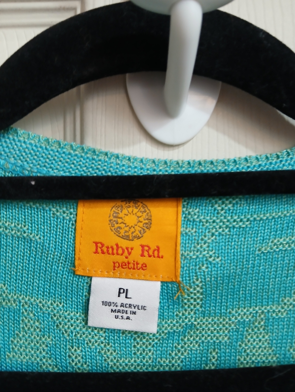Ruby Rd Cardigan Sweater Size PL Petite L Open Front Blue Green Striped 100% Acr - Picture 8 of 8